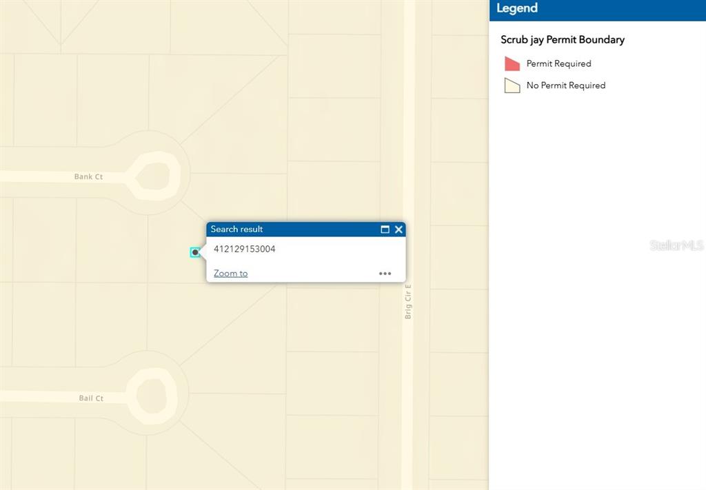 This is a map showing a property parcel with a scrub jay permit boundary overlay — 13 BANK COURT, PLACIDA, FL