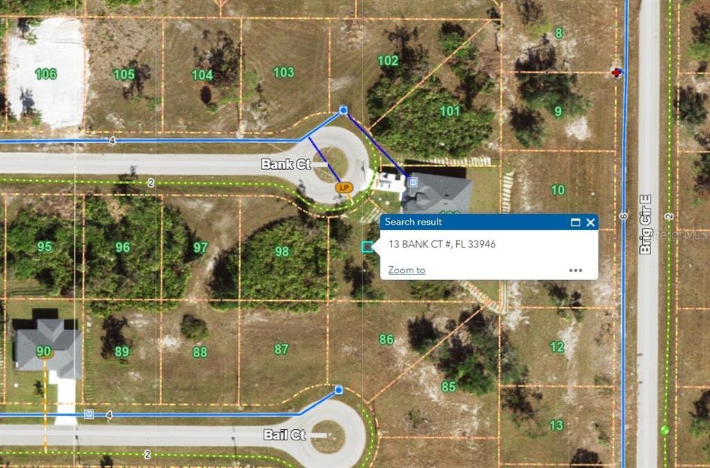 This is a satellite map showing residential lots and cul-de-sacs in a neighborhood — 13 BANK COURT, PLACIDA, FL