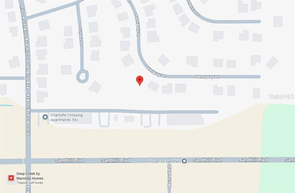 This is a map showing a residential area with streets and a red location marker — 479 SANTIGUAY STREET, PUNTA GORDA, FL