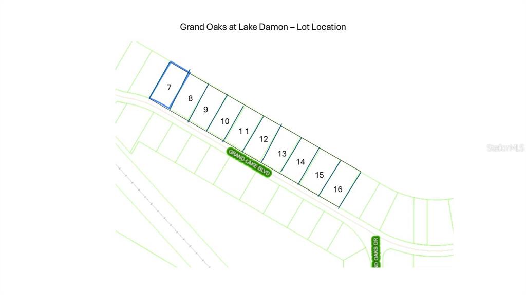 This is a map showing the lot locations for numbers 7 through 16 in a subdivision — 970 GRAND LAKE BOULEVARD, AVON PARK, FL
