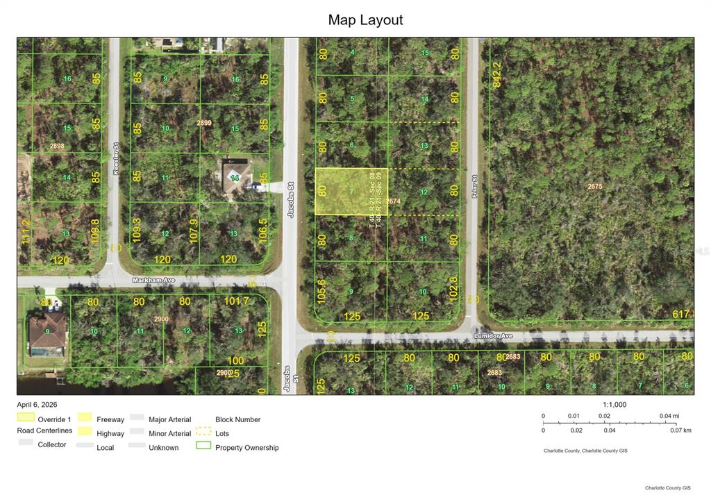 This is a map layout showing residential property lots and street names in Charlotte County — 1312 JACOBS STREET, PORT CHARLOTTE, FL
