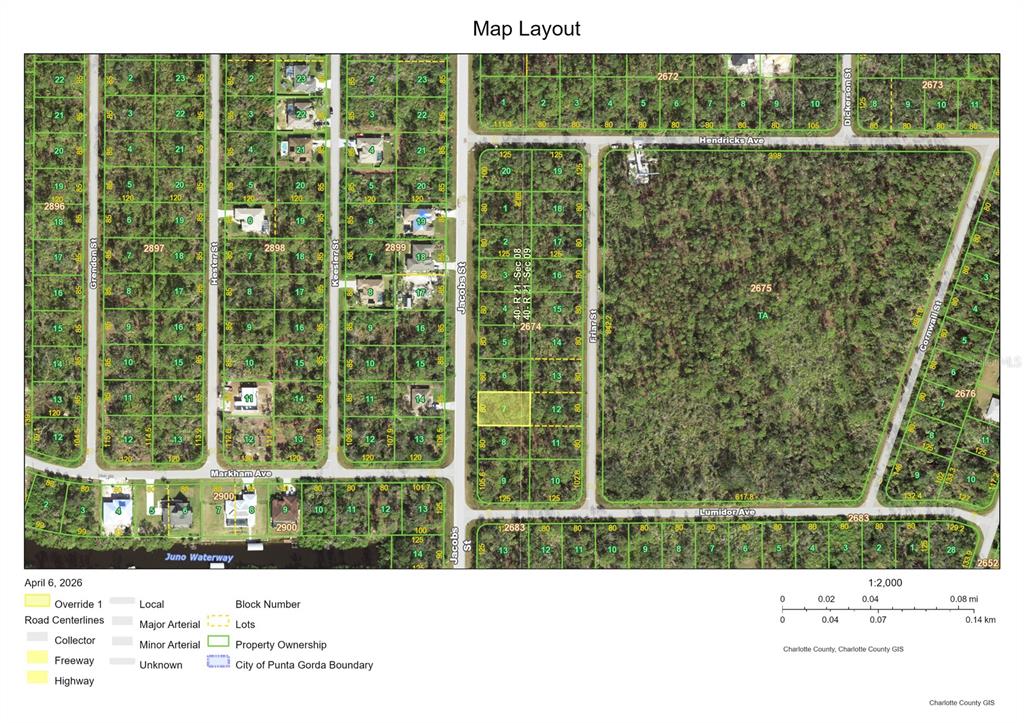 This is a map showing property lots, street names, and the Juno Waterway — 1312 JACOBS STREET, PORT CHARLOTTE, FL