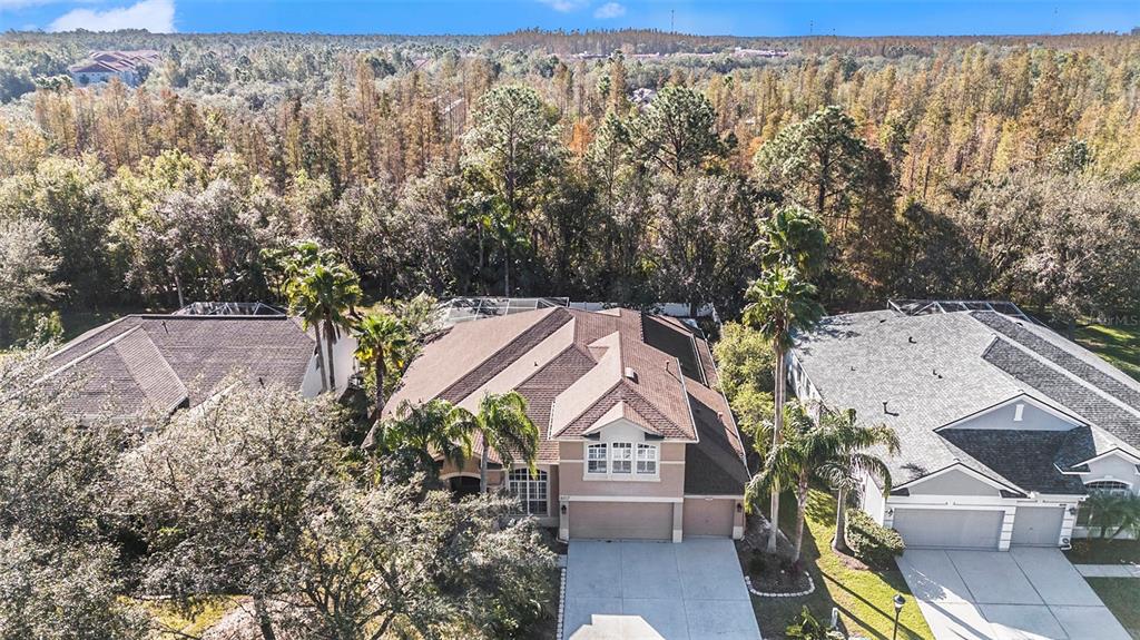 An aerial view shows a suburban house with a brown roof and a concrete driveway — 8507 PORTAGE AVENUE, TAMPA, FL