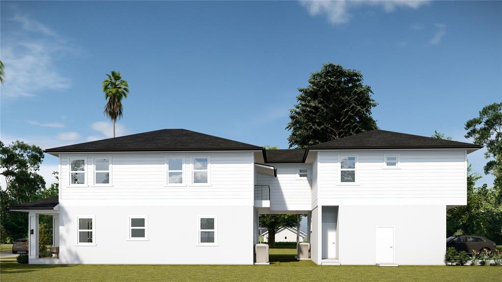 This is a digital rendering of the exterior of a two-story white house — 4037 9TH AVENUE S, ST PETERSBURG, FL