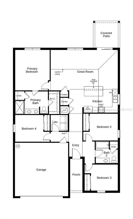 This is a floor plan for a single-story house with four bedrooms and a garage — 2607 CRYSTAL SPRINGS ROAD, ZEPHYRHILLS, FL