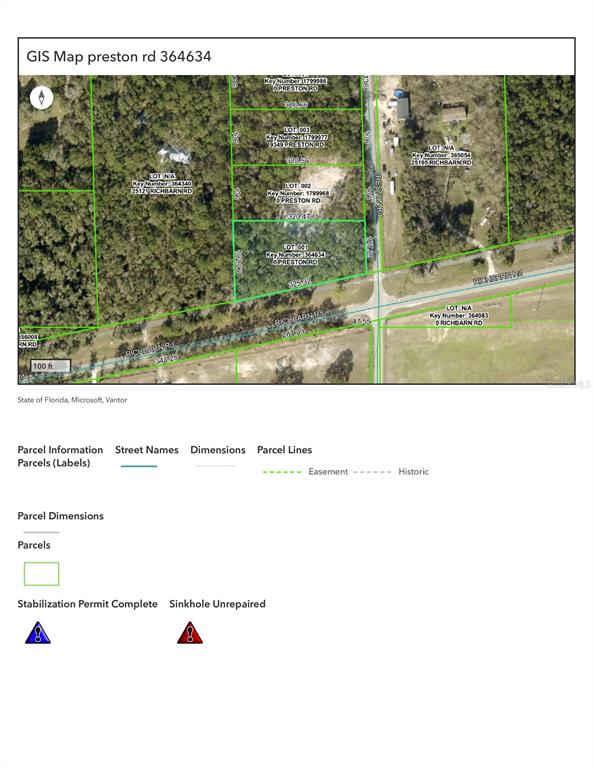 This is a GIS map showing property parcel lines and dimensions for a land area — 9327 PRESTON ROAD, BROOKSVILLE, FL