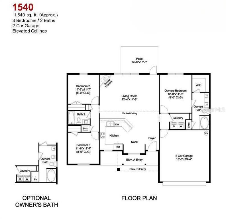 This is a floor plan for a 1,540 square foot house with three bedrooms — 699 W HALLAM, DUNNELLON, FL