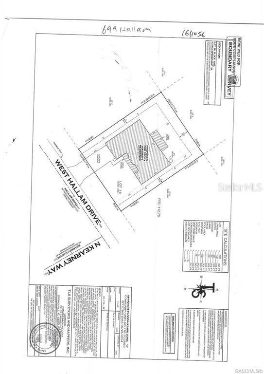 This is a boundary survey map for a residential property lot — 699 W HALLAM, DUNNELLON, FL