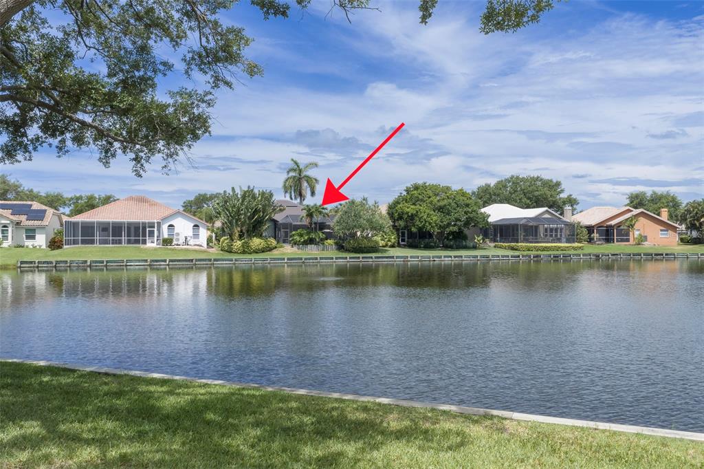 A view of several waterfront houses with screened lanais across a calm lake — 4834 WINDMILL PALM TERRACE NE, ST PETERSBURG, FL