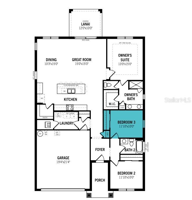 This is a floor plan for a single-story home featuring three bedrooms and a garage — 12447 49TH STREET E, PARRISH, FL