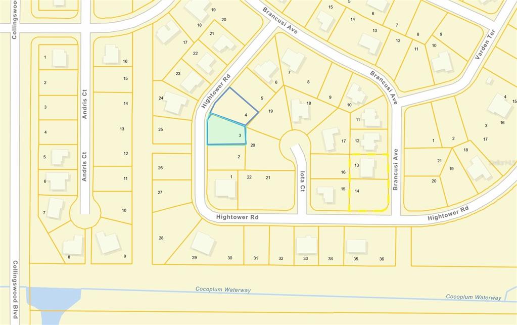This is a map showing residential property lots and street layouts — HIGHTOWER ROAD, NORTH PORT, FL