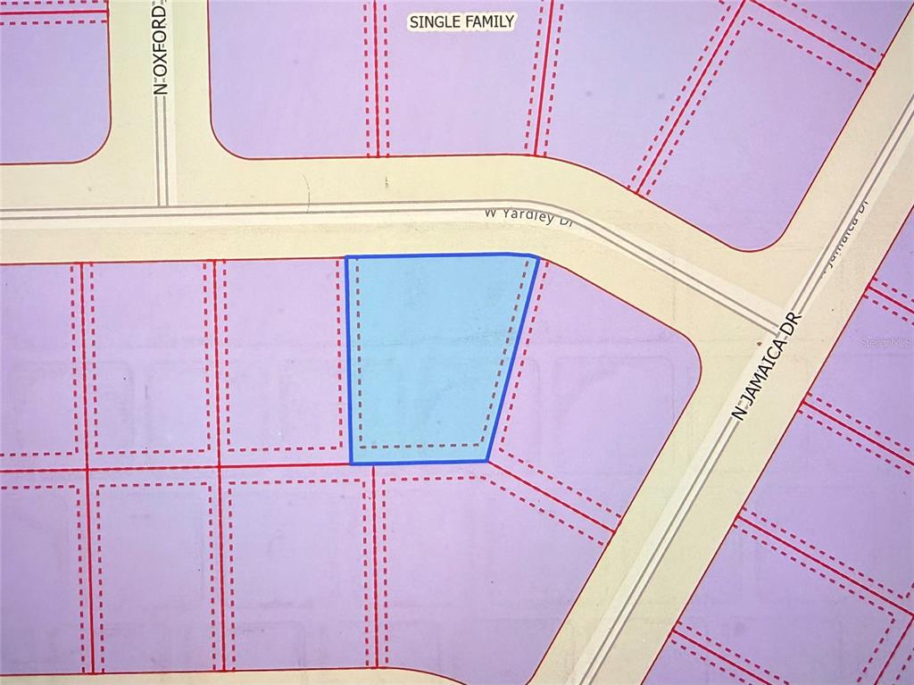 This is a map showing a highlighted parcel of land in a residential neighborhood — 3270 W YARDLEY LANE, DUNNELLON, FL