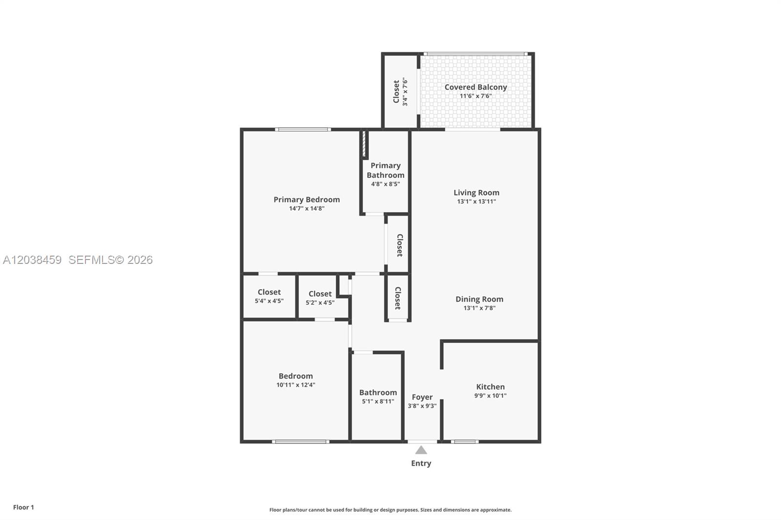 This is a floor plan for a two-bedroom apartment with a balcony — 2615 NE 1st Ct # 303, Boynton Beach FL 33435, BOYNTON BEACH, FL