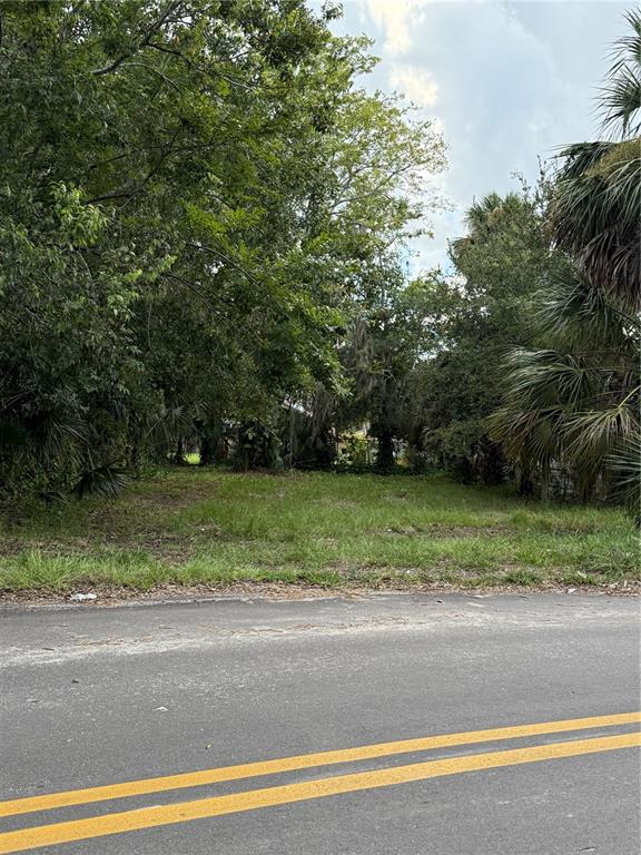 A vacant, grassy lot is bordered by trees and palms along a paved road — 360 JEFFERSON STREET, DAYTONA BEACH, FL