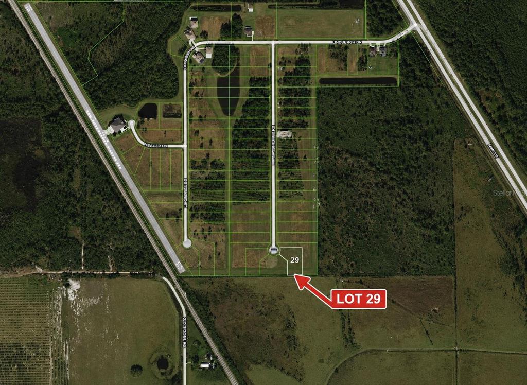 This is an aerial map showing a residential lot labeled 29 within a rural subdivision — 4630 WRIGHTBROS ROAD, FROSTPROOF, FL