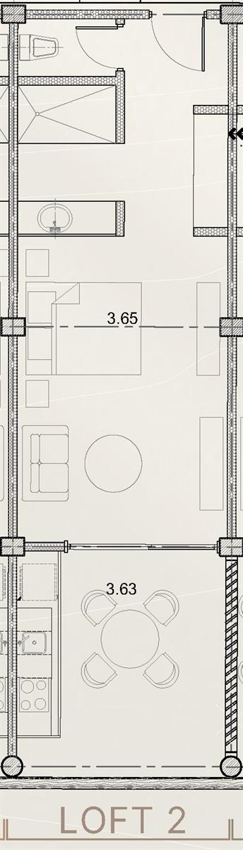 This floor plan shows a studio apartment layout with a bathroom, bedroom, living area, and kitchen — 125 Coral Way, Bocas Del Toro,, FL