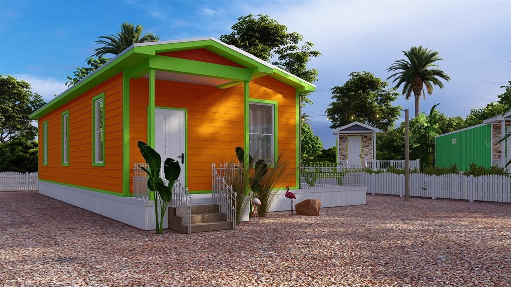 This is a rendering of a bright orange house with green trim and a front porch — 0 PARK ROAD, VENICE, FL