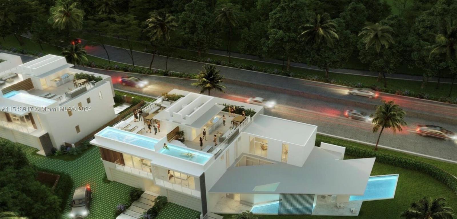 This architectural rendering shows a modern multi-level house with rooftop pools and outdoor seating areas — 2900 S Miami Ave, Miami FL 33129, MIAMI, FL