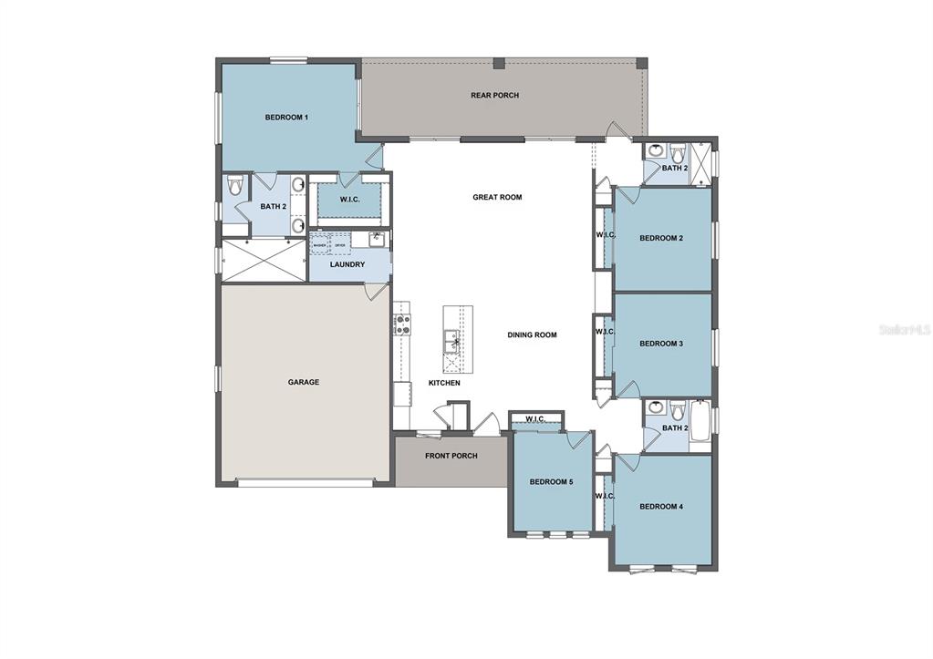 This is a floor plan for a single-story house with five bedrooms and a garage — 6708 BURLINGTON AVENUE N, ST PETERSBURG, FL