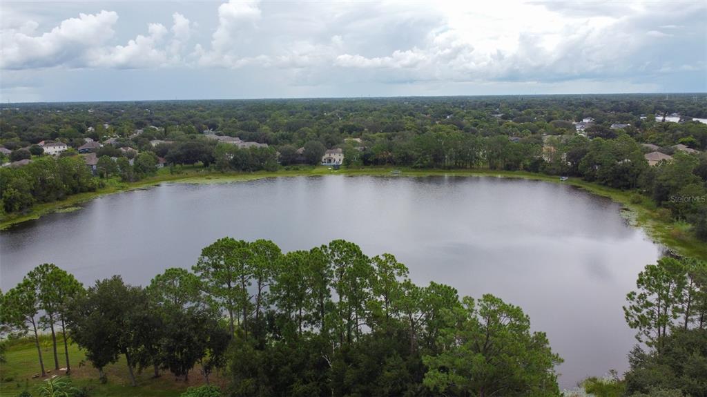 An aerial view shows a large lake surrounded by trees and residential houses — 3341 LAKE JEAN DRIVE, ORLANDO, FL