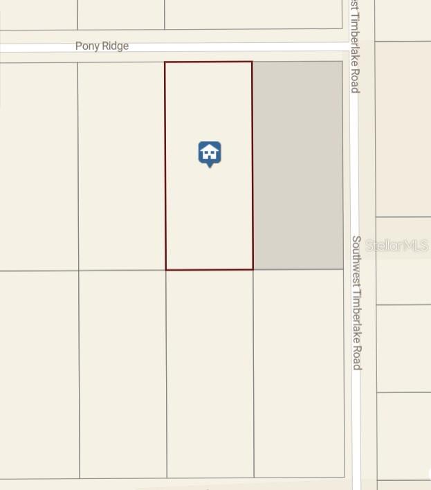 This is a map showing a rectangular property lot located near a road intersection — 0000 SW TIMBERLAKE RD, DUNNELLON, FL
