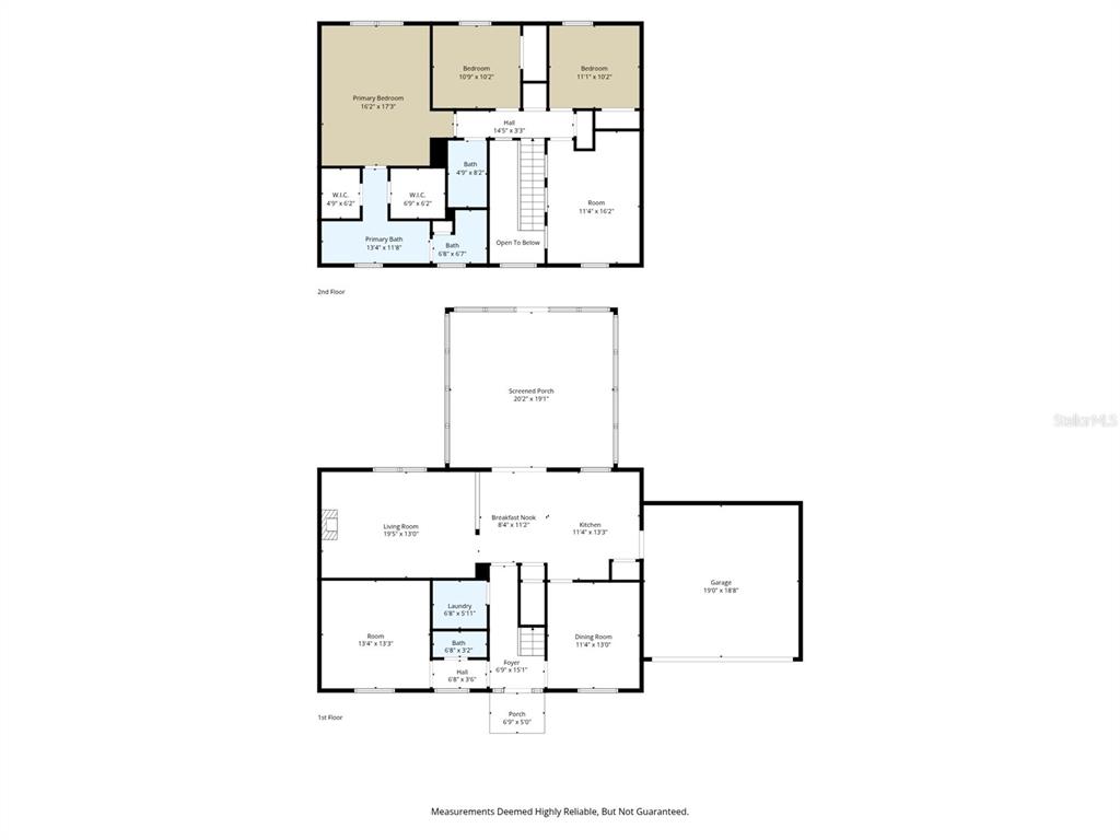 This is a two-story floor plan showing the layout of rooms, a garage, and porches — 3181 DELTONA BOULEVARD, SPRING HILL, FL