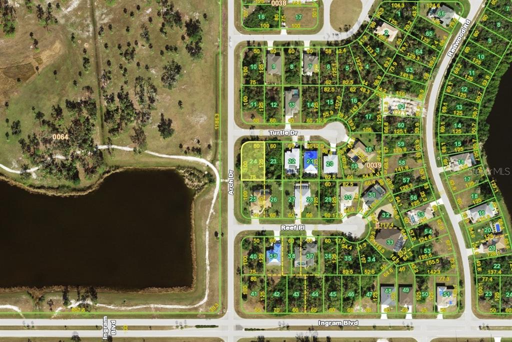 This is a plat map showing residential lots, streets, and a pond — 101 TURTLE DRIVE, ROTONDA WEST, FL