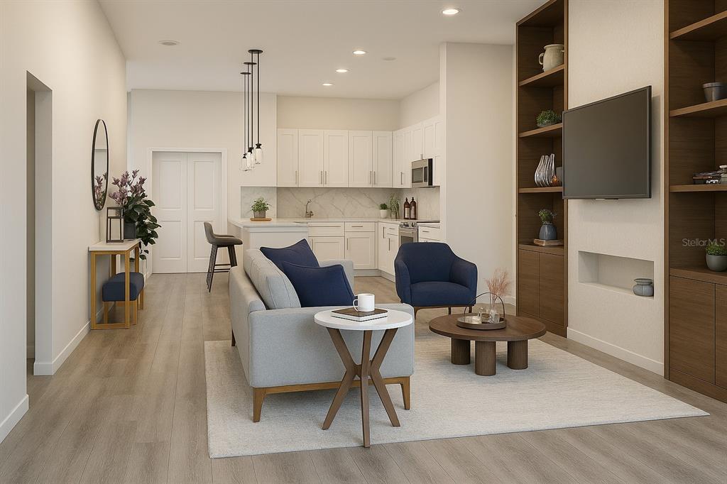This is a rendering of an open-concept living room and kitchen with modern finishes — 3259 MASUKO AVENUE, NORTH PORT, FL
