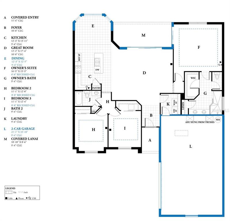 This is a floor plan for a single-story home featuring three bedrooms and a garage — 33 CIMMARON DRIVE, PALM COAST, FL