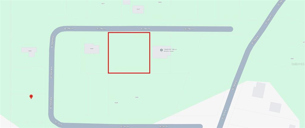 This is a map showing a vacant lot highlighted in red along a residential street — 19 SE 146 LANE, SUMMERFIELD, FL