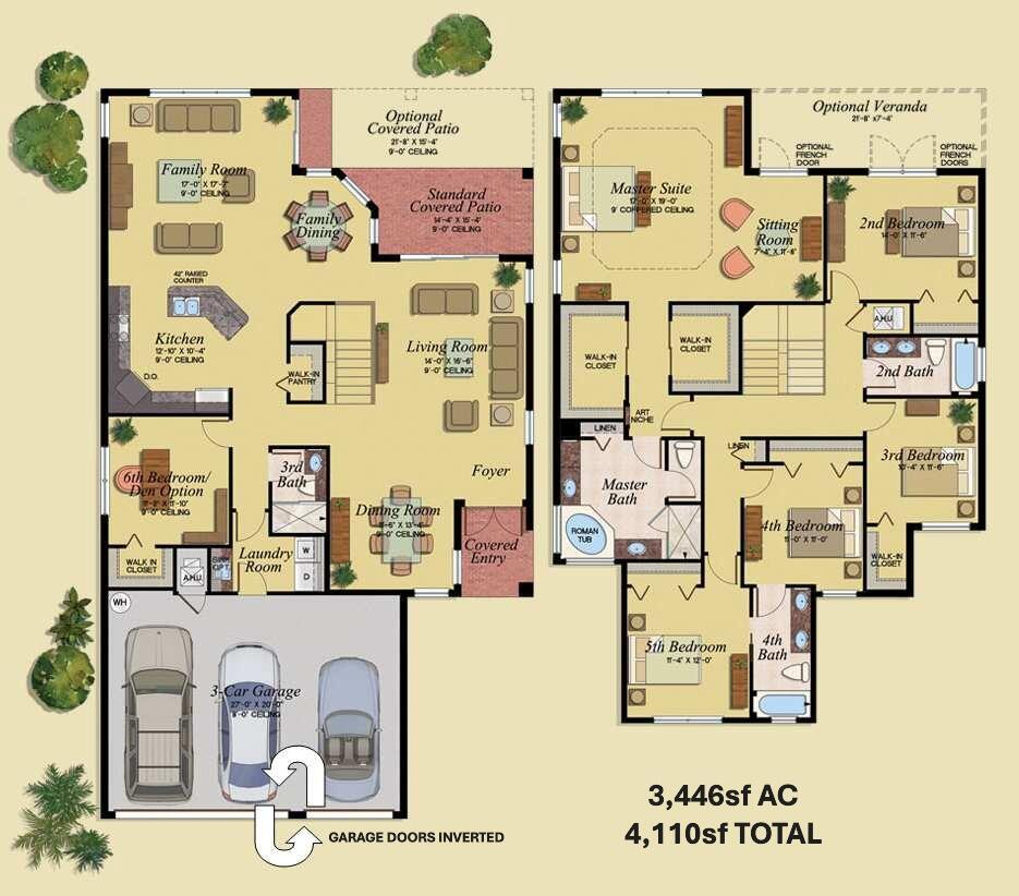 This floor plan shows a two-story house layout with a three-car garage and multiple bedrooms — 1802 SW 156th Avenue, Miramar FL 33027, MIRAMAR, FL