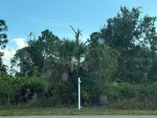 A white real estate sign stands in front of a wooded lot with dense vegetation — JOSLYN TERRACE, PORT CHARLOTTE, FL