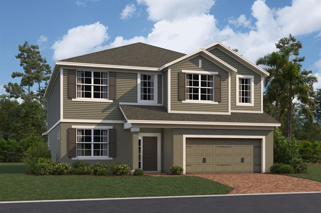 This is a digital rendering of a two-story suburban house with a two-car garage — 833 RIVER STONE TRAIL, SANFORD, FL