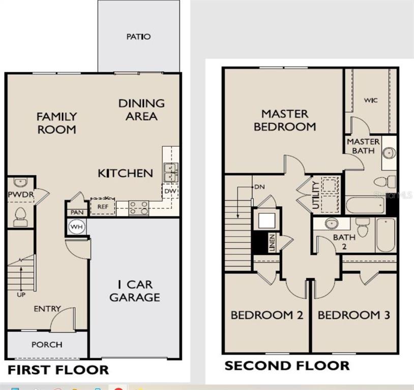 This floor plan shows a two-story home with a garage, patio, and three bedrooms — 509 MADISON DRIVE, DAVENPORT, FL