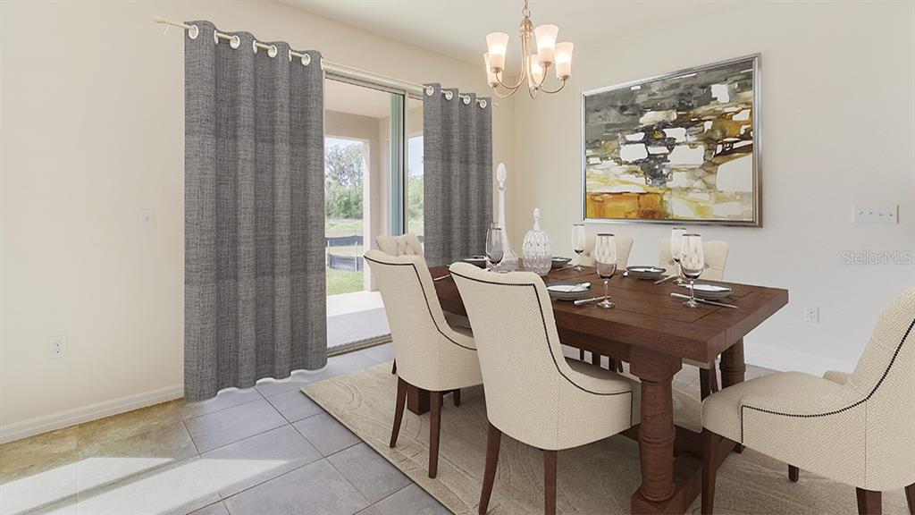 This is a digital rendering of a dining room with a wooden table and chairs — 17473 MAPLE GROVE ROAD, LAND O LAKES, FL