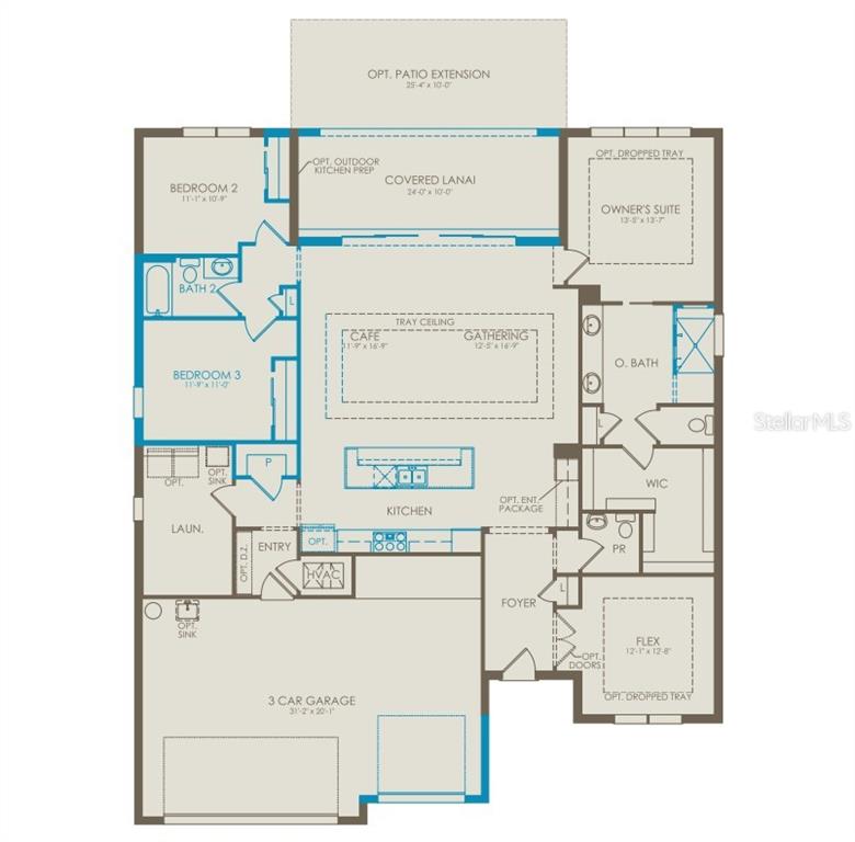 This is a floor plan for a single-story home with three bedrooms and a garage — 9030 WANDER TRAIL, MELBOURNE, FL