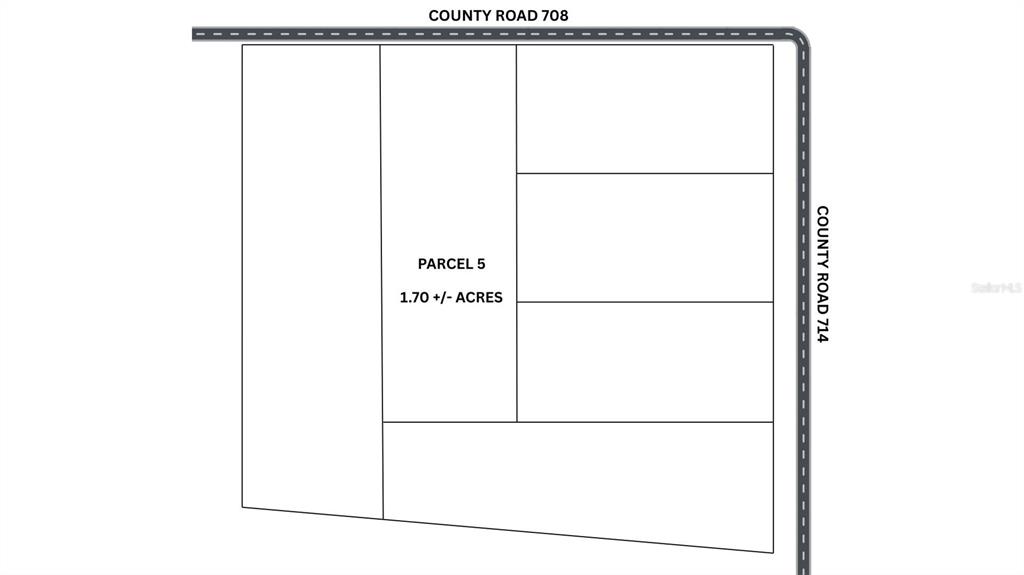 This is a land survey map showing Parcel 5 and surrounding lots near two roads — Parcel 5 CR 708, CENTER HILL, FL