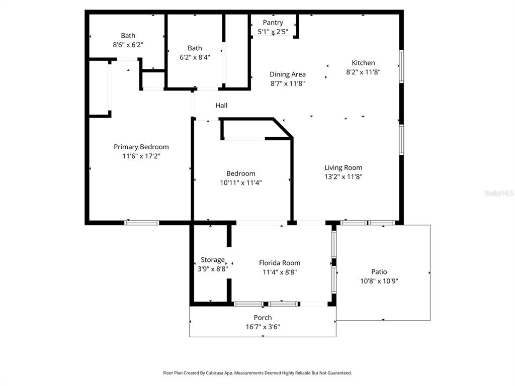 This is a floor plan showing a two-bedroom home with a kitchen, living area, and patio — 37810 ALISSA DRIVE, ZEPHYRHILLS, FL