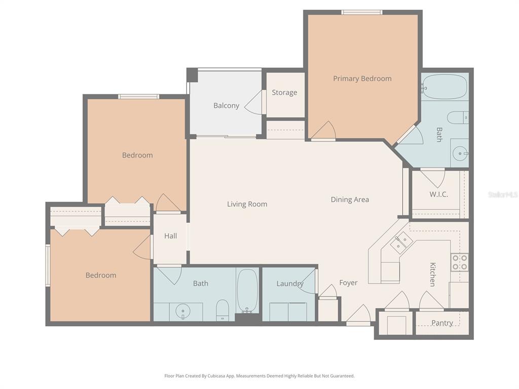 This is a floor plan of a three-bedroom apartment with two bathrooms and a balcony — 9916 COURTNEY PALMS BOULEVARD UNIT 302, TAMPA, FL