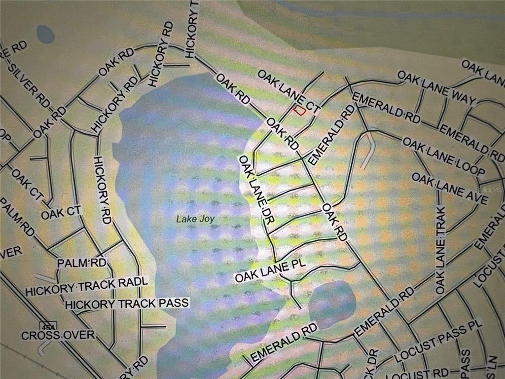 This is a map showing the street layout and Lake Joy in a residential area — 293 OAK LANE DR., OCALA, FL