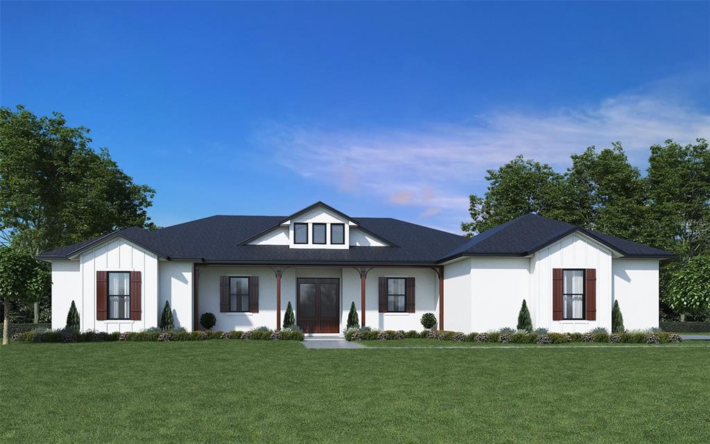 A digital rendering of a single-story white house with a dark roof and front porch — 3412 LAKE DIANE ROAD, TAVARES, FL