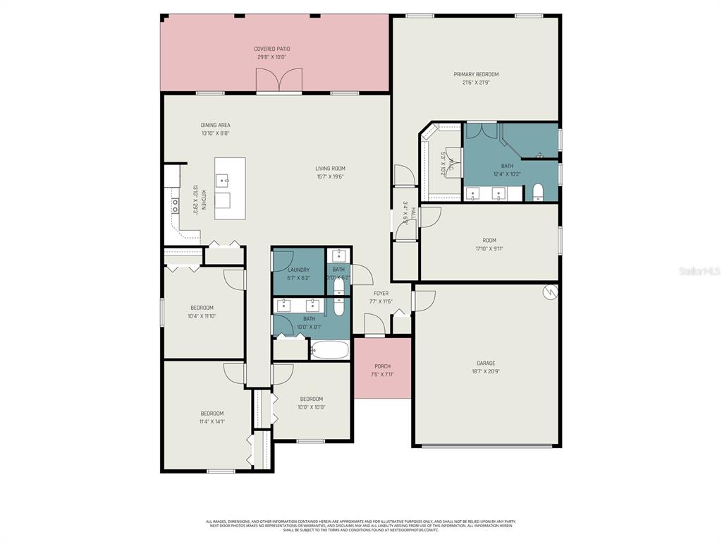 This is a floor plan of a single-story house with four bedrooms and a garage — 1319 SCHNEIDER STREET SW, PALM BAY, FL