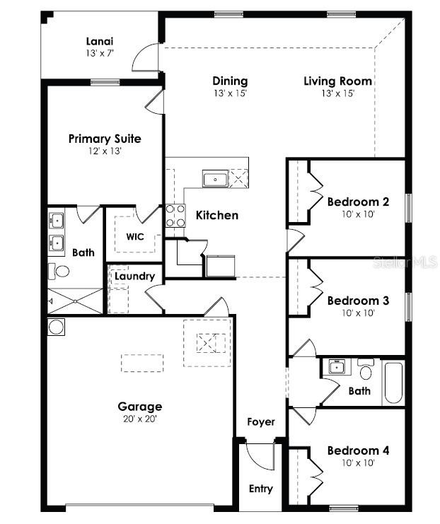 This is a floor plan for a single-story home featuring four bedrooms and a garage — 1906 W ROLLING PLACE, CITRUS SPRINGS, FL