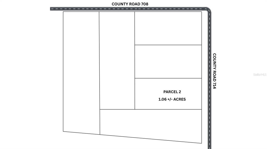 This is a land survey map showing several parcels of property along two county roads — PARCEL 2 CR 714, CENTER HILL, FL