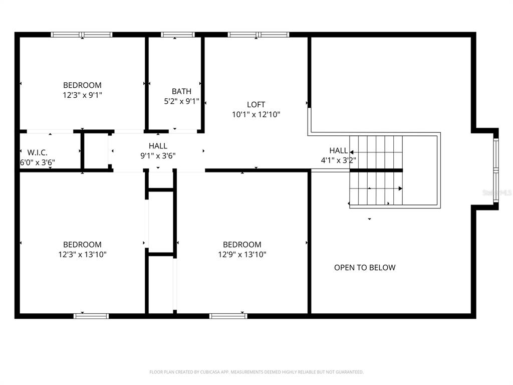 This is a floor plan of an upper level featuring three bedrooms, a loft, and bath — 7303 MANATEE STREET, SARASOTA, FL