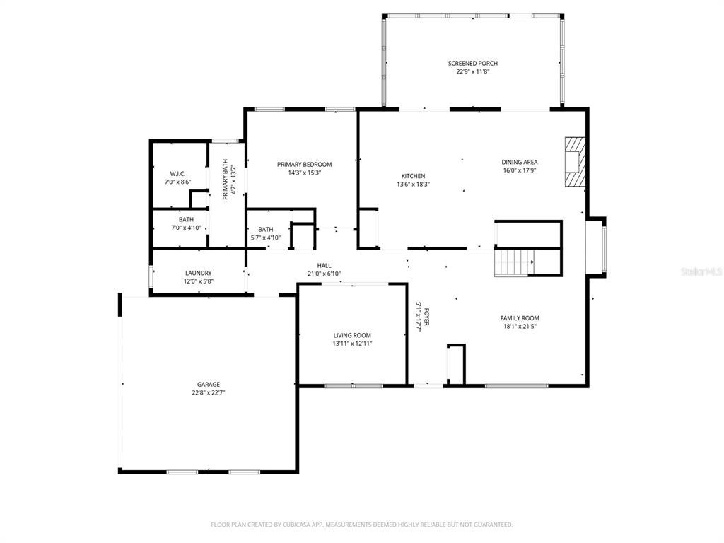This is a floor plan of a single-story residential home with a garage and porch — 7303 MANATEE STREET, SARASOTA, FL