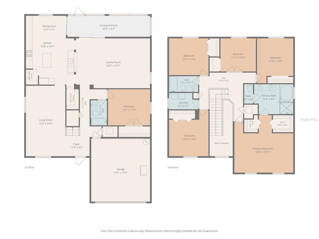 This is a two-story floor plan showing the layout of a house with multiple rooms — 909 MEADOW GLADE DRIVE, RUSKIN, FL