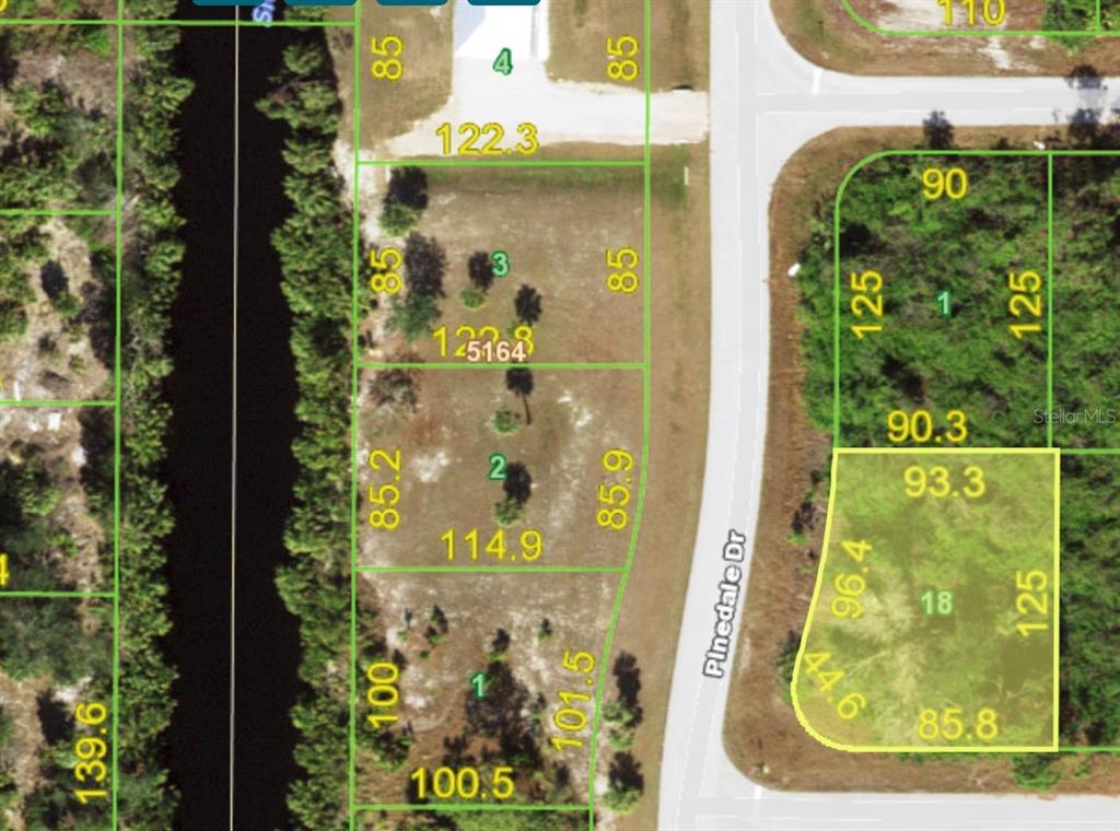 This is a satellite map showing several vacant residential lots along a paved road — 7839 ST REGIS CIRCLE, PORT CHARLOTTE, FL
