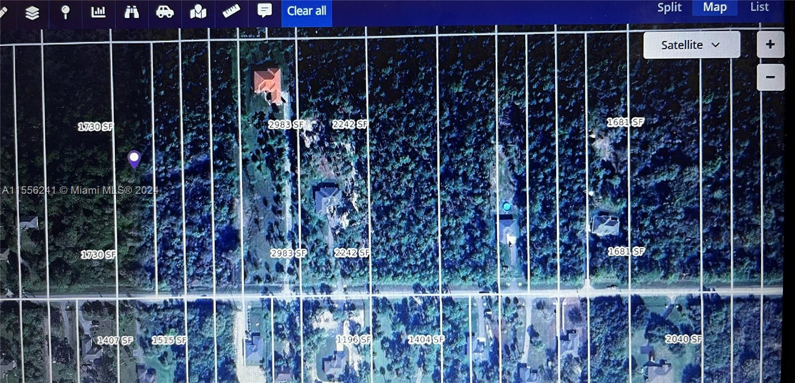 This is a satellite map view showing multiple residential lots with their respective square footage — 4055 16TH AVE SE, Naples FL 34117, NAPLES, FL