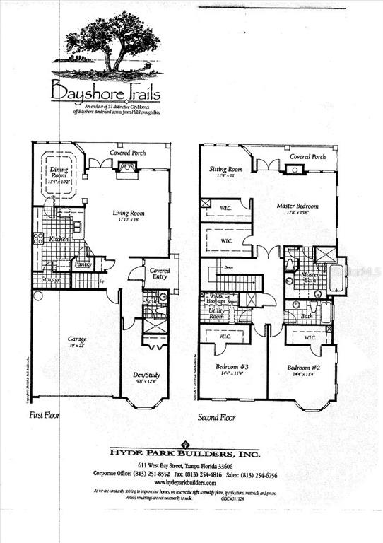 This is a two-story floor plan for a residential home featuring a garage and porch — 2889 BAYSHORE TRAILS DRIVE, TAMPA, FL
